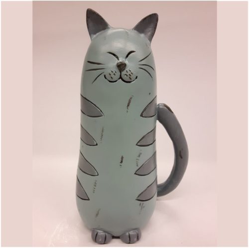 Beeldje kat zittend pastel blauw-grijs