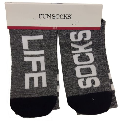 Grappige sokken grijs zwart met tekst Life socks