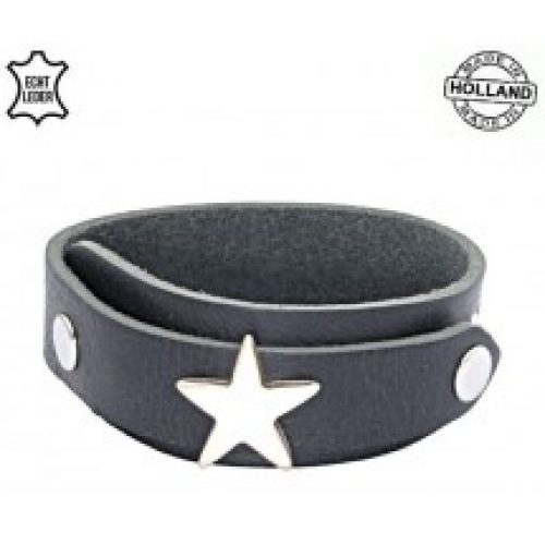 Lederen heren overlap armband star zwart