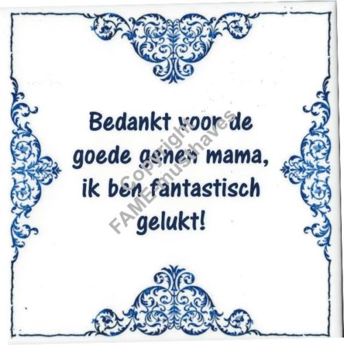 Spreuk tegel Bedankt voor je goede genen mama