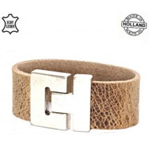 lederen heren armband met grote magnetische haaksluiting Dallas natural