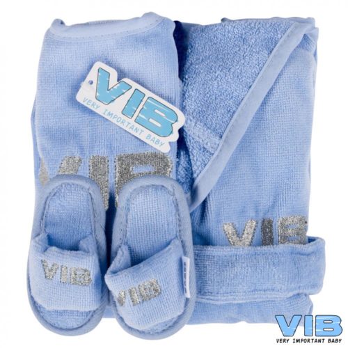 Giftset VIB blauw met slabber slofjes en badjasje