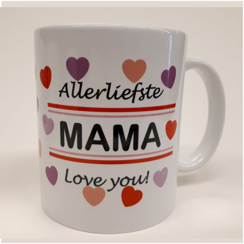 Witte mok met hartjes Allerliefste mama love you