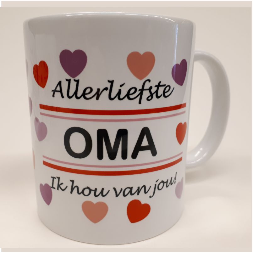 Witte mok met hartjes Allerliefste oma ik hou van jou