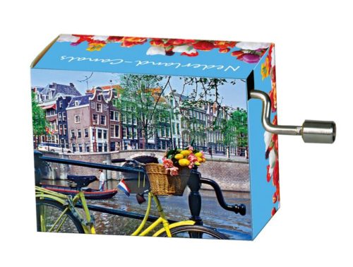 Muziekdoosje Holland fiets op gracht melodie Tulpen uit Amsterdam