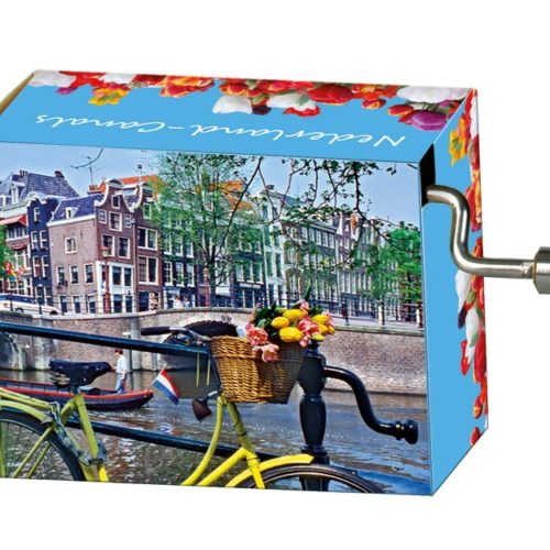 Muziekdoosje Holland fiets op gracht melodie Tulpen uit Amsterdam