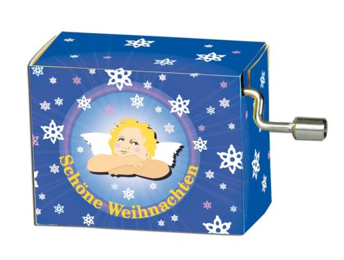 Muziekdoosje kerst blauw met engel melodie silent night