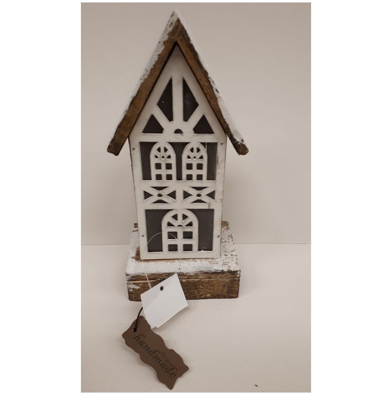 Giftig Humaan Kerkbank Handgemaakt houten kersthuisje met led verlichting van Goldbach