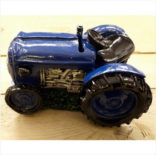 Grote spaarpot tractor blauw