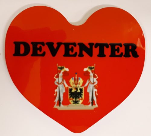Koelkastmagneet hart rood met het wapen van Deventer