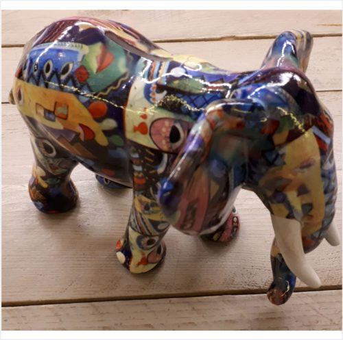 Spaarpot olifant 22cm breed in donkere bonte kleuren