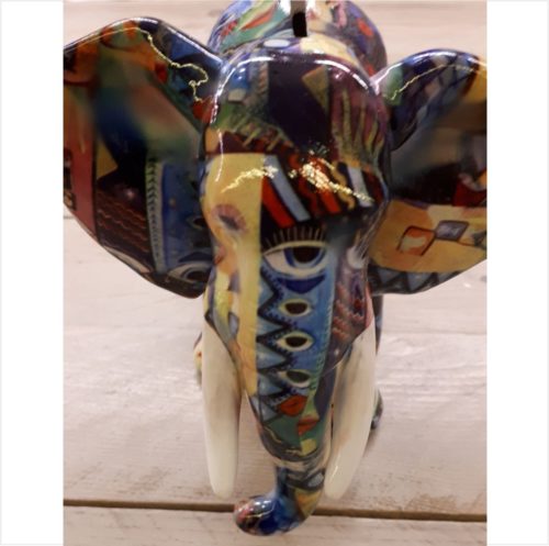 Spaarpot olifant 22cm breed in donkere bonte kleuren