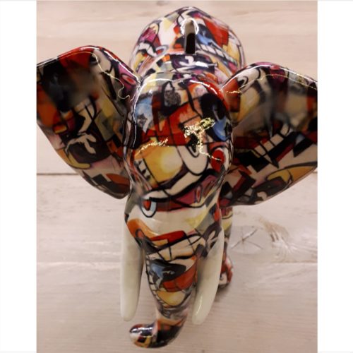 Spaarpot olifant 22cm breed in lichte bonte kleuren
