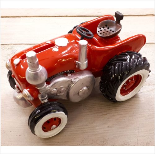 Spaarpot tractor rood erg gedetailleerd