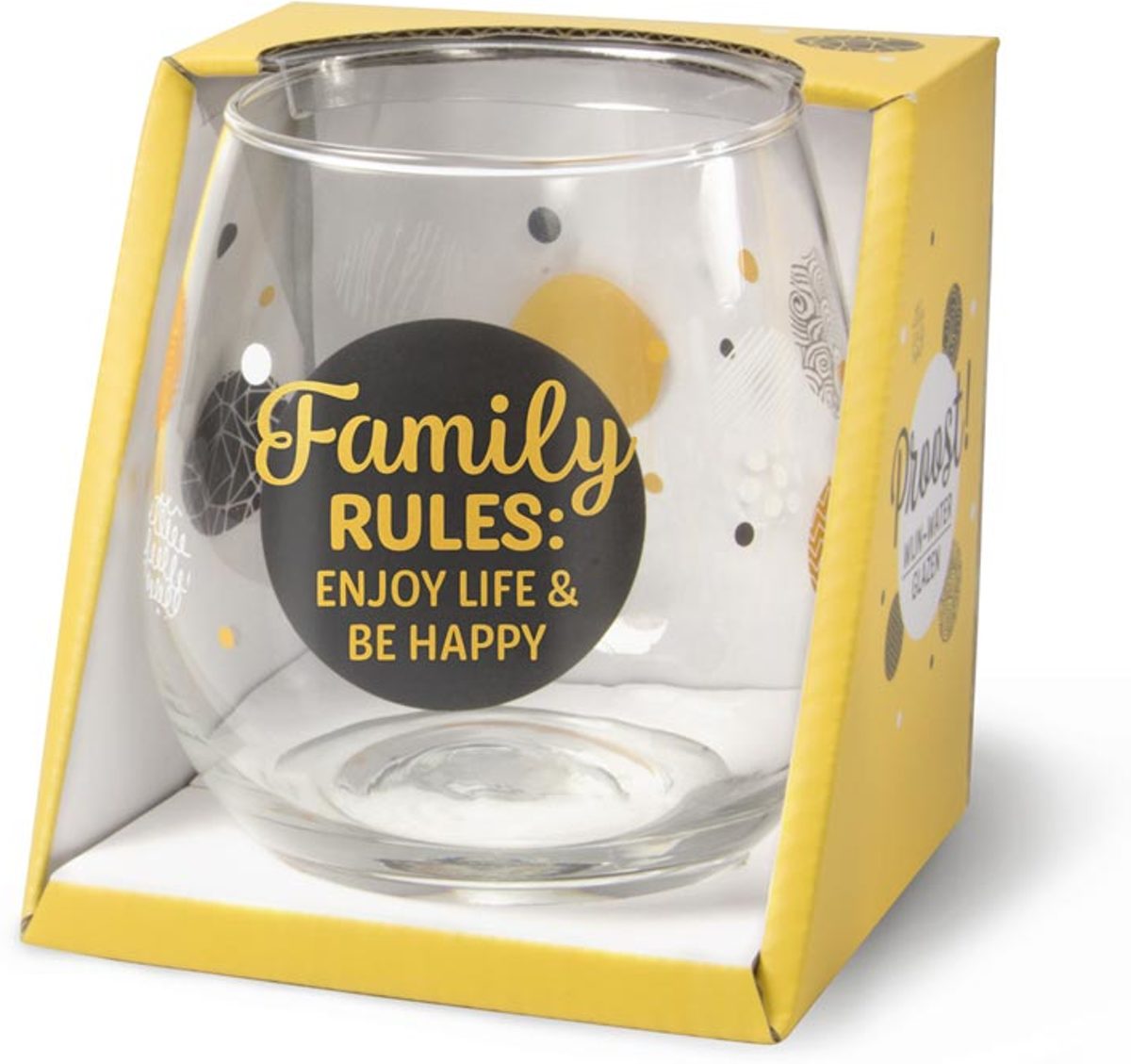 Water- wijnglas met tekst Family rules enjoy life and be happy