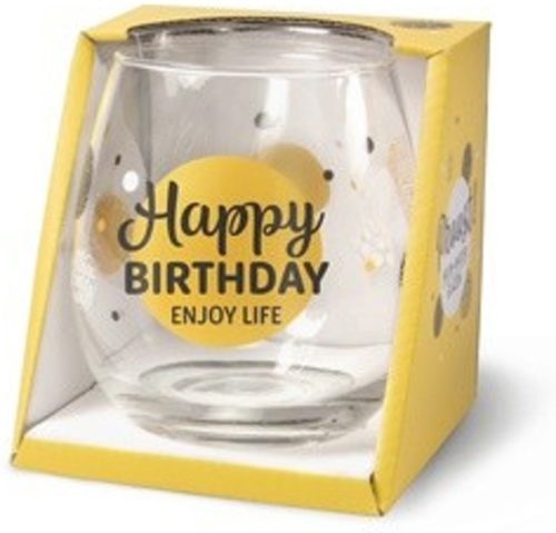 Water- wijnglas met tekst Happy birthday enjoy life
