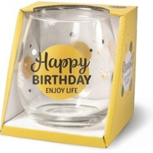 Water- wijnglas met tekst Happy birthday enjoy life