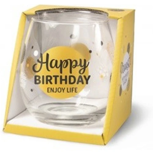 Water- wijnglas met tekst Happy birthday enjoy life
