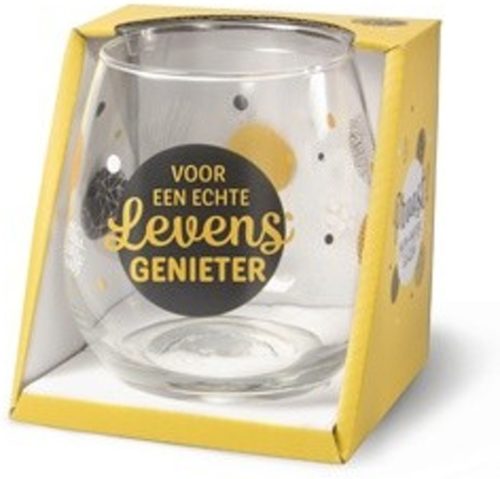 Water- wijnglas met tekst Voor een echte levensgenieter