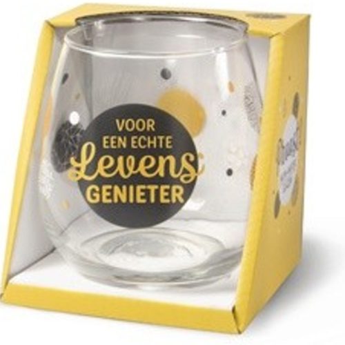 Water- wijnglas met tekst Voor een echte levensgenieter