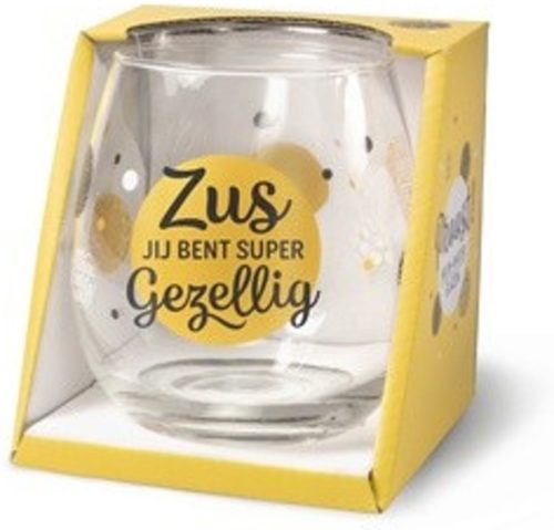 Water- wijnglas met tekst Zus je bent super gezellig