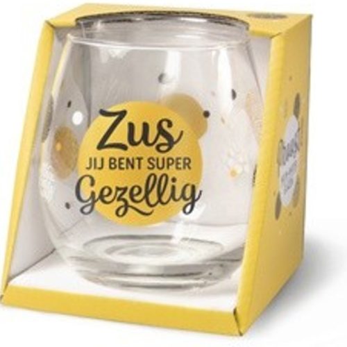 Water- wijnglas met tekst Zus je bent super gezellig