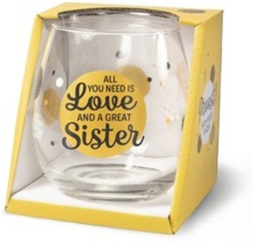 Water- wijnglas zus All you need is love and a great sister
