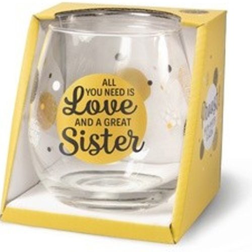Water- wijnglas zus All you need is love and a great sister