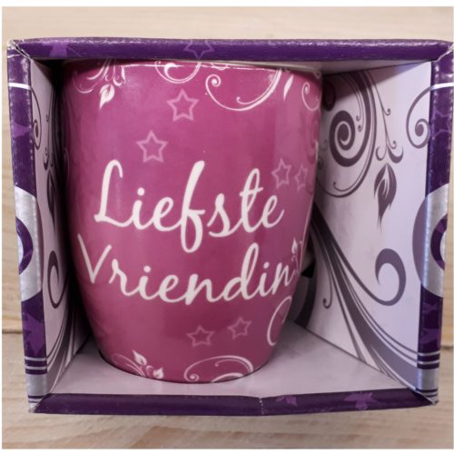 Mok liefste vriendin roze in nette geschenkverpakking