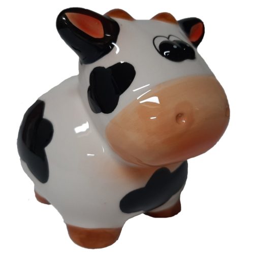 Spaarpot koe van keramiek met kleine hoorntjes