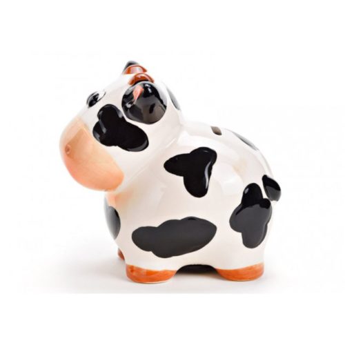 Spaarpot koe van keramiek met kleine hoorntjes
