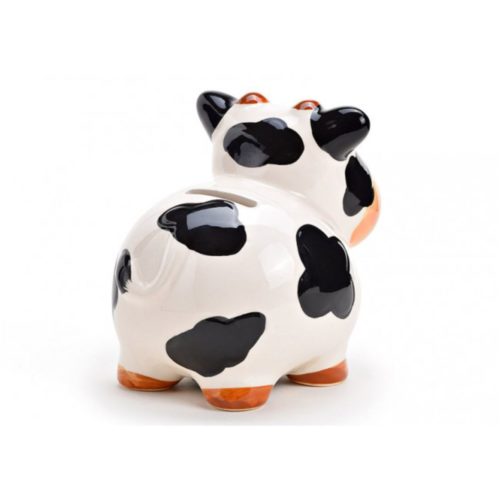 Spaarpot koe van keramiek met kleine hoorntjes