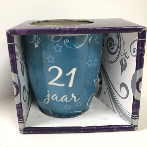 Mok verjaardag 21 jaar in nette geschenkverpakking