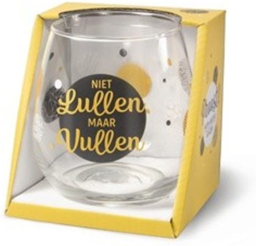 Water- wijnglas met tekst niet lullen maar vullen