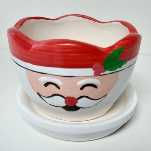 Fairtrade winter of kerst bloempotje waxinelichtje kerstman met schotel rond