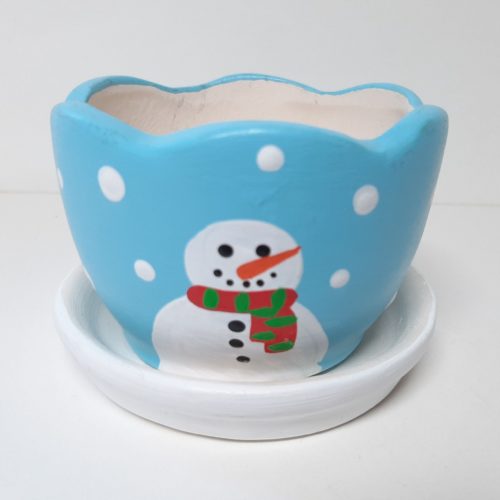 Fairtrade winter of kerst bloempotje waxinelichtje lichtblauw met schotel rond