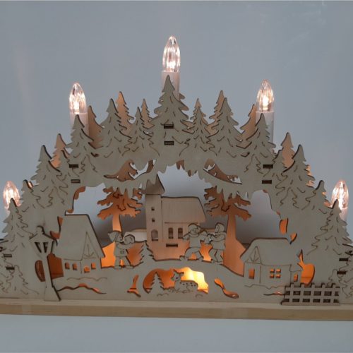 Houten decoratieboog raamdecoratie kerstbomen en kerst dorp met ledverlichting