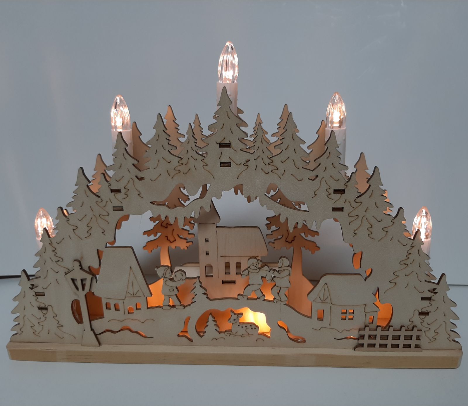 Belegering Hoeveelheid geld Pikken Houten decoratieboog raamdecoratie kerstbomen en kerst dorp met  ledverlichting