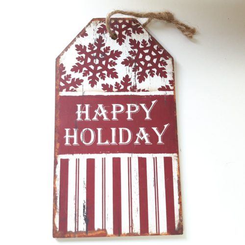 Houten tekstbord kerst rood en wit Happy holiday