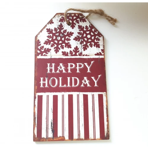 Houten tekstbord kerst rood en wit Happy holiday