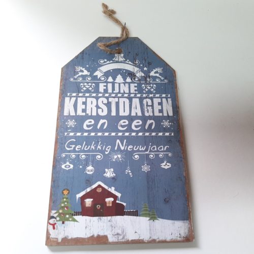 Houten tekstbord lichtblauw Fijne kerstdagen en een gelukkig nieuwjaar versie-2
