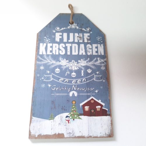 Houten tekstbord lichtblauw Fijne kerstdagen en een gelukkig nieuwjaar versie-3