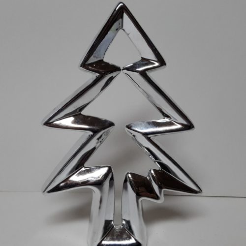 Zilverkleurige kerstboom contour gemaakt van keramiek 18cm