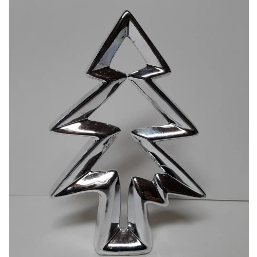 Zilverkleurige kerstboom contour gemaakt van keramiek 18cm