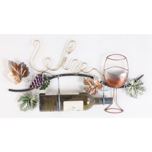 Wandbord van metaal Wine met tekst druivenrank glas en plaats voor fles