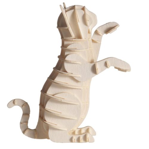 3D puzzel en bouwpakket witte kat van karton