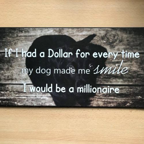 Groot tekstbord DOG made me smile I would be a MILLIONAIRE