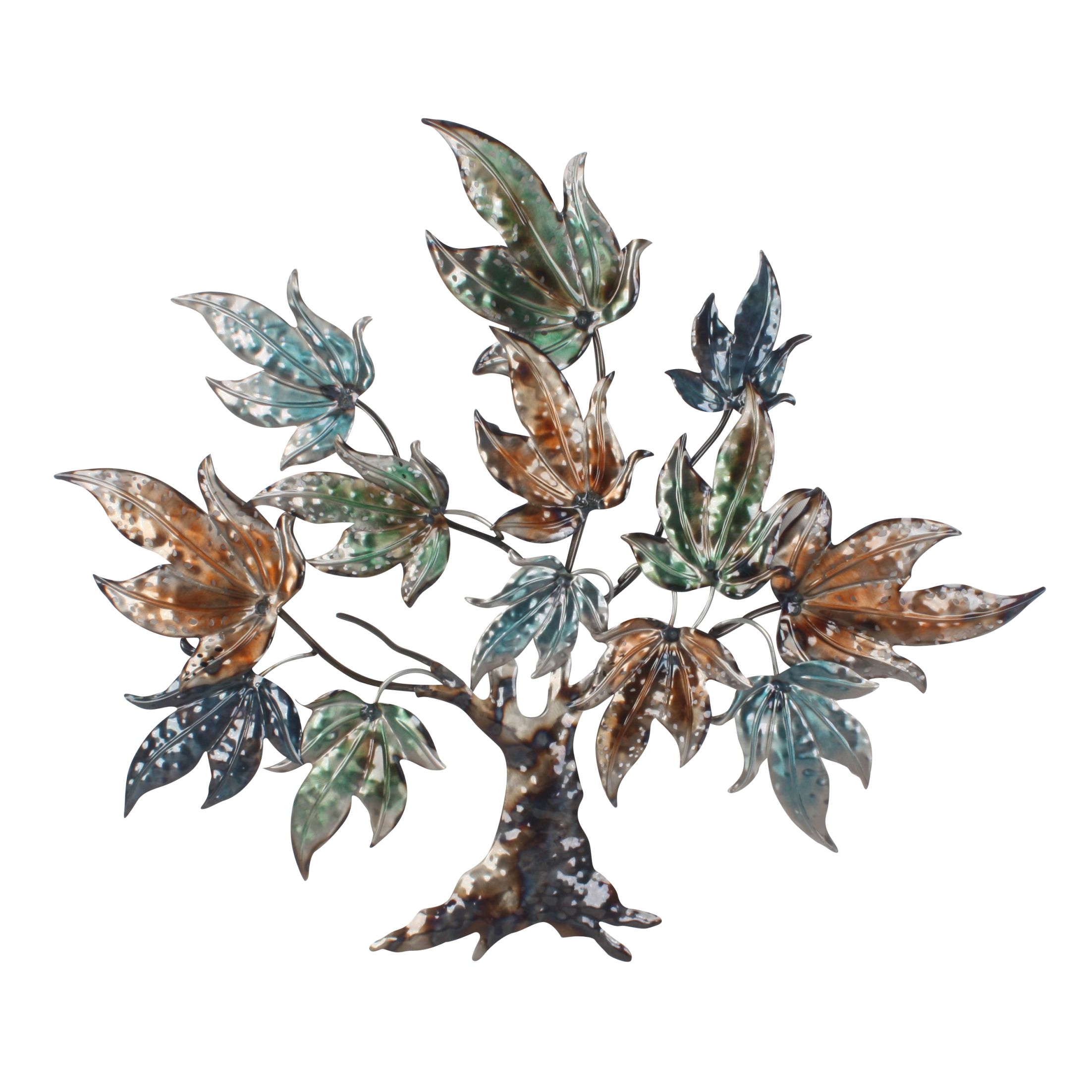 Zachte voeten orgaan Een centrale tool die een belangrijke rol speelt Wand deco metaal boom met bladeren in groen blauw en bruin 89 x 78cm