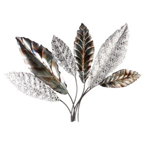 Wand deco metaal takken met bladeren metaaltinten 75 x 13cm