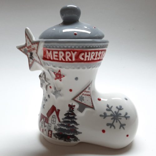 voorraadpot kerstlaars grijs met kerstman kerstster en merry Christmas